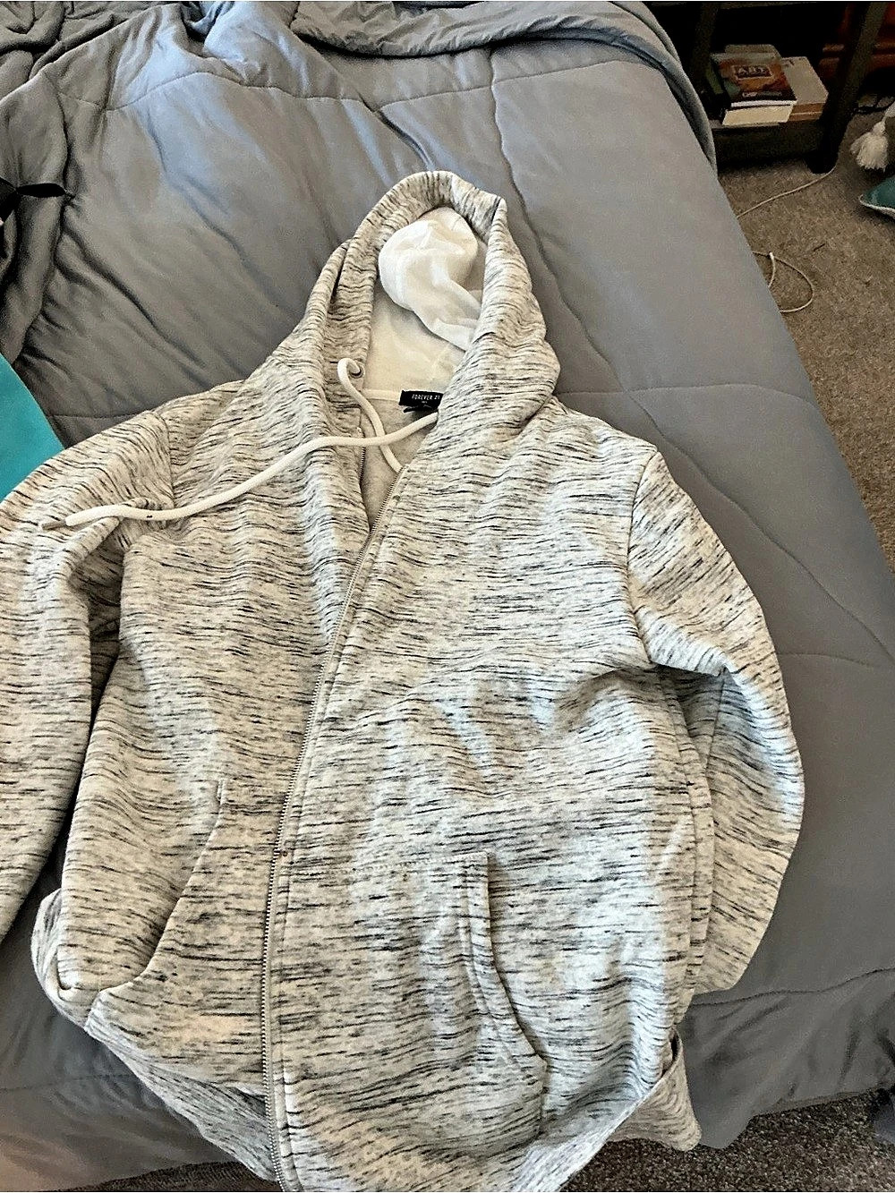 Forever 21 Women's Gray & White Zip Hoodie Size Medium